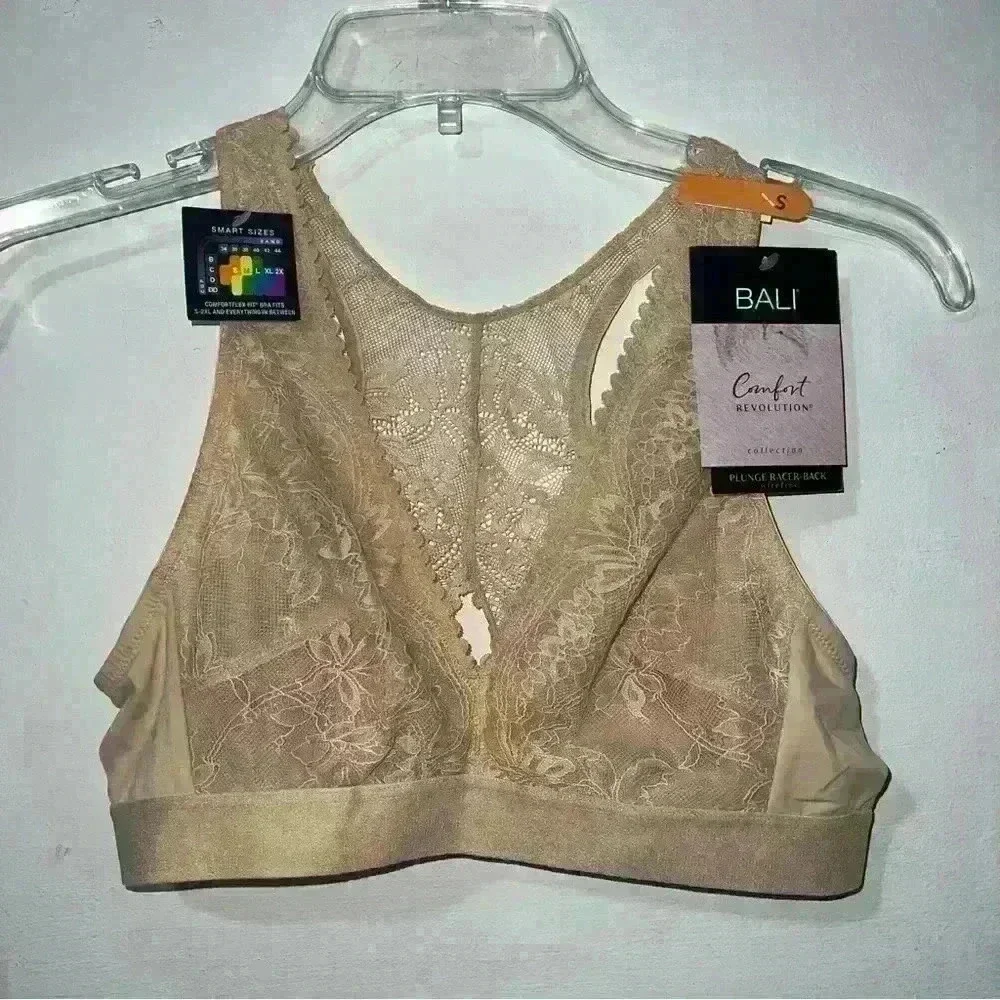 Bali Lace Wireless Bralette Comfort Revolution Plunge Lace Size Small
